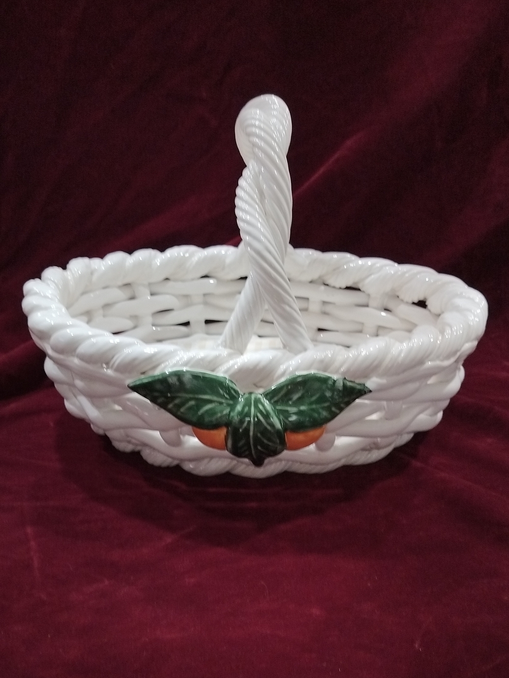 Italian Ceramic Handled Basket With Oranges